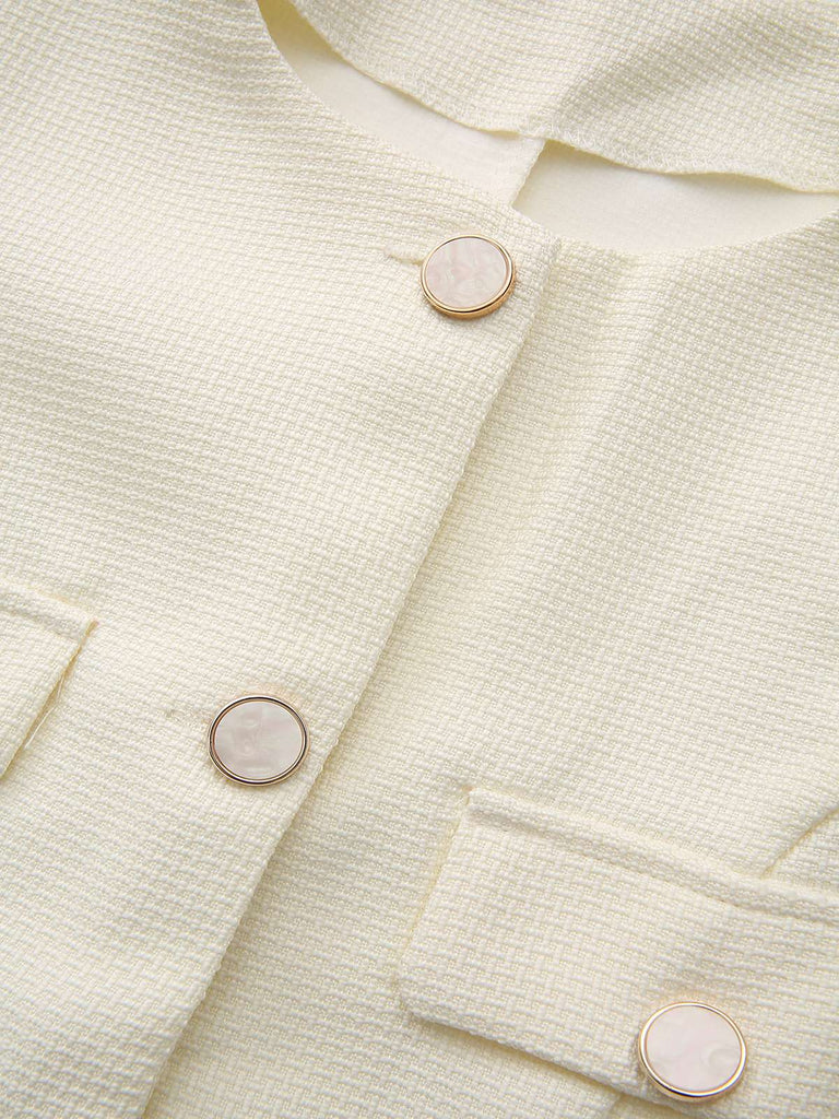 Beige 1950s Long Sleeve Buttons Suit Jacket