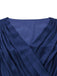 [Pre-Sale] [Plus Size] Navy Blue 1940S Wrap V-neck Short-Sleeve Brooch Chiffon Dress