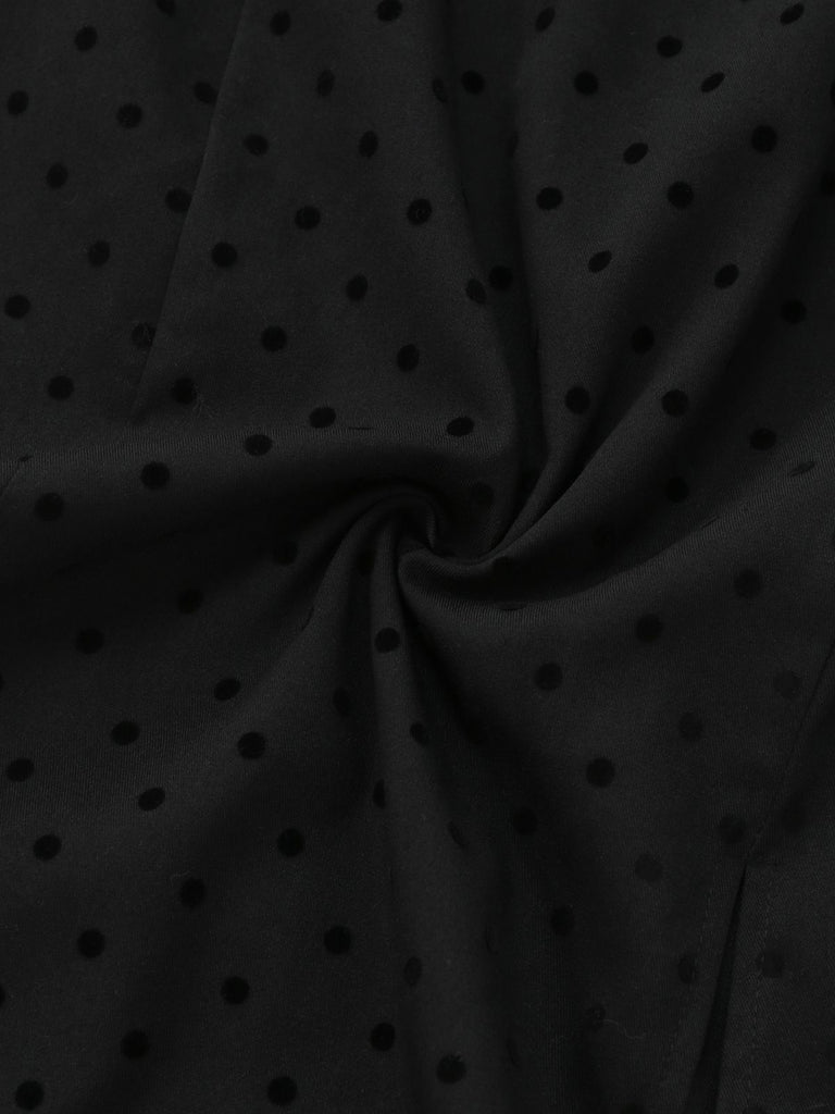 [Pre-Sale] Black 1960s Polka Dot Colorblock Bow Dress