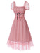 [Pre-Sale] Pink 1950s Polka Dot Square-Neck Ruffle Mesh Dress