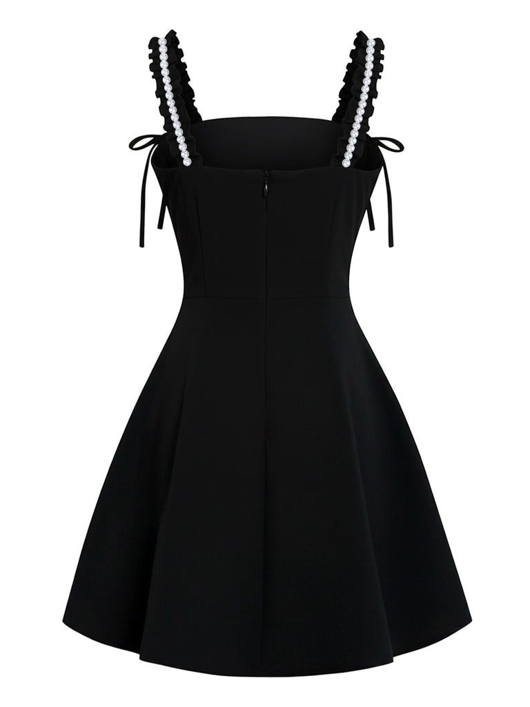 [Pre-Sale] Black 1960s Bow Pearls Ruffled 3D Tulip Dress