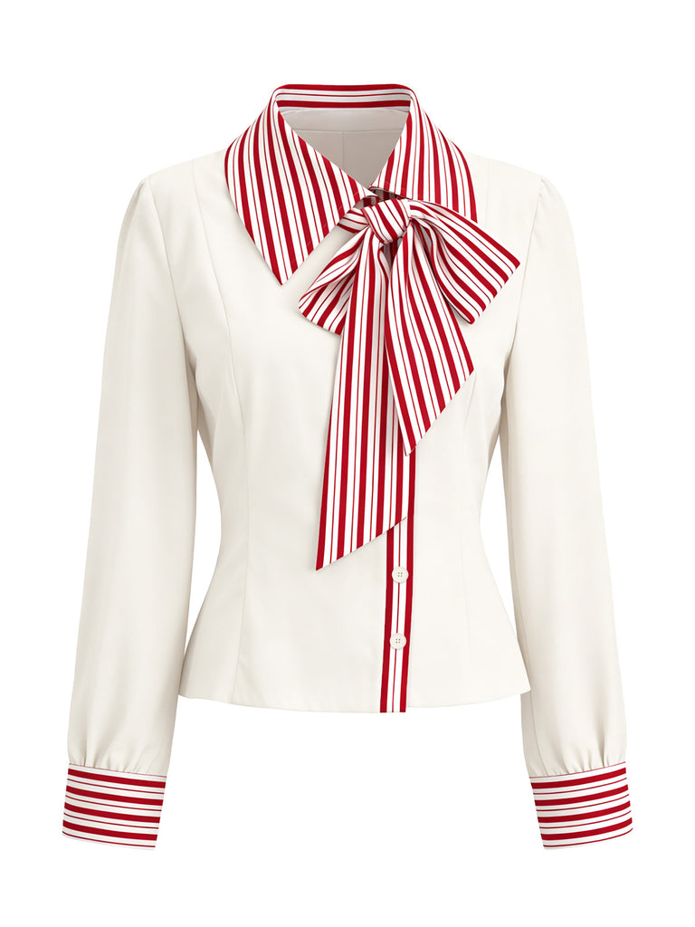 [Pre-Sale] 2PCS Red & White Striped Blouse & Rose Button Pants