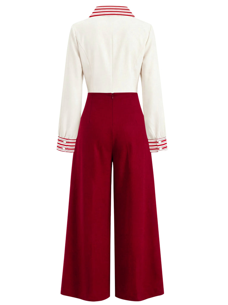[Pre-Sale] 2PCS Red & White Striped Blouse & Rose Button Pants