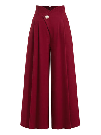 [Pre-Sale] Red 1940s Solid Rose Button Pants