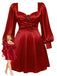 [Pre-Sale] [Plus Size] Burgundy 1960s Solid Valentine Satin 3D Rose Dress