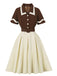Coffee & Beige 1950s Contrast Lapel Belted Dress
