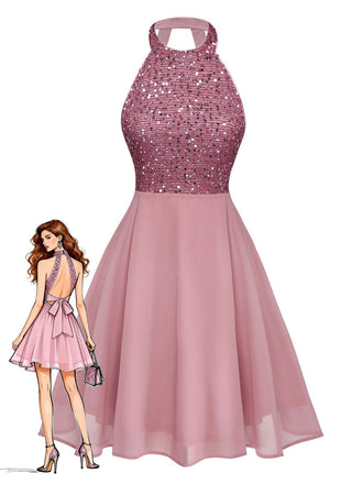 1950s Solid Beaded Sequined Sleeveless Patchwork Dress