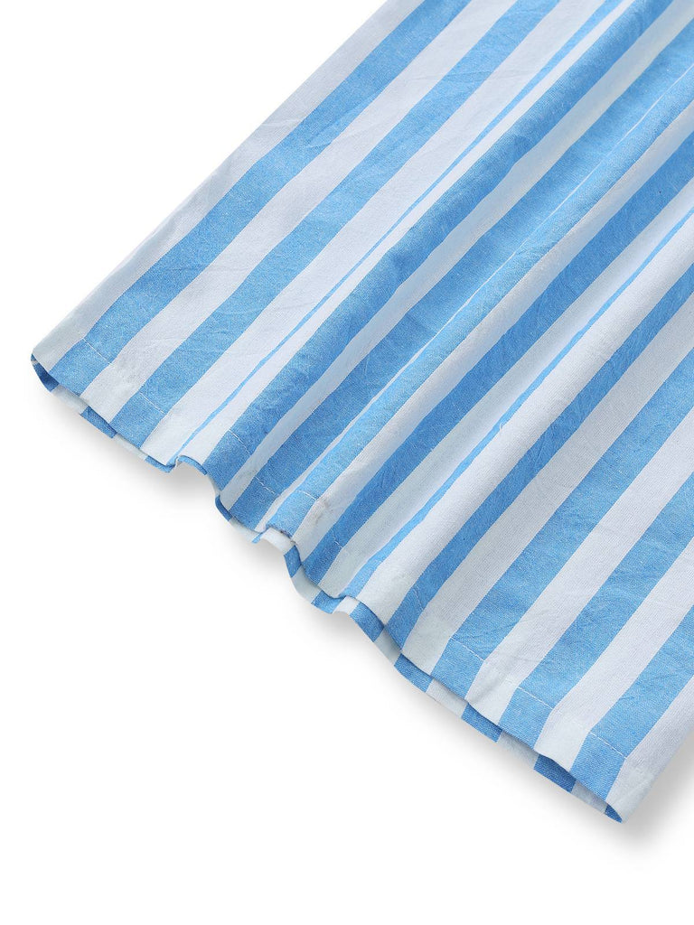 Blue 1980s Striped Deep V Spaghetti Strap Jumpsuit