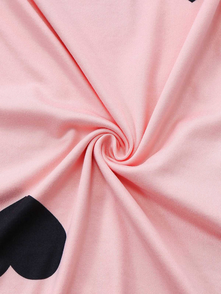 Pink 1960s Heart Round Neck Bodycon Dress