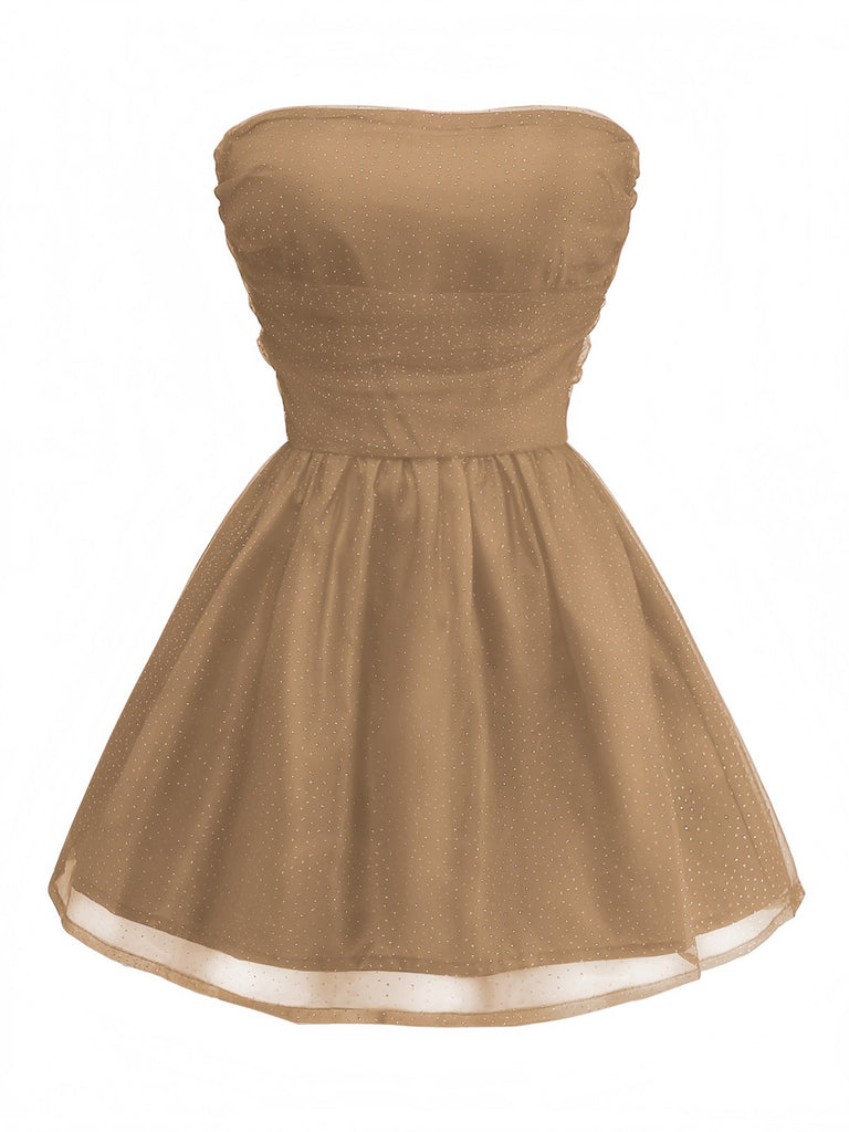 1960s Strapless Glitter Back-Tie Tulle Dress