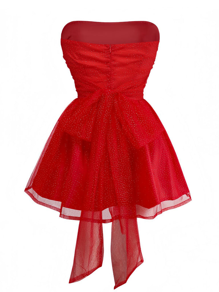 1960s Strapless Glitter Back-Tie Tulle Dress