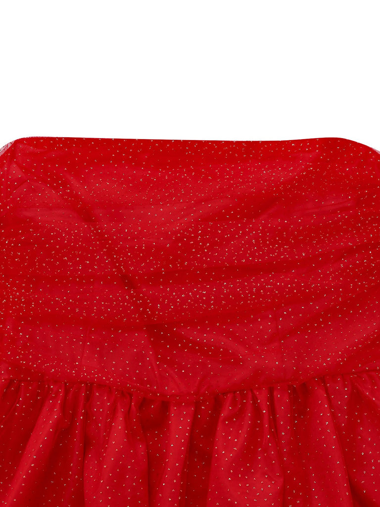 1960s Strapless Glitter Back-Tie Tulle Dress