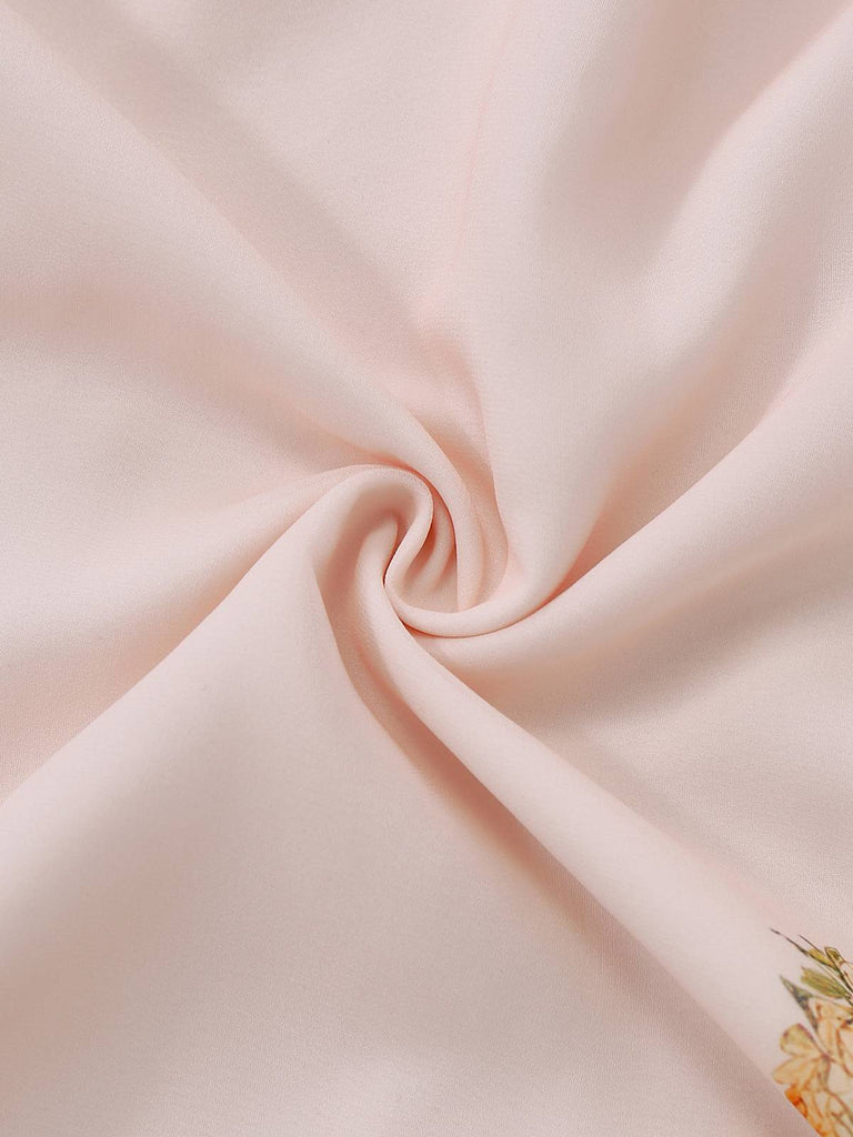 Pink 1940s V-Neck Ruffle Sleeve Floral Print Dress