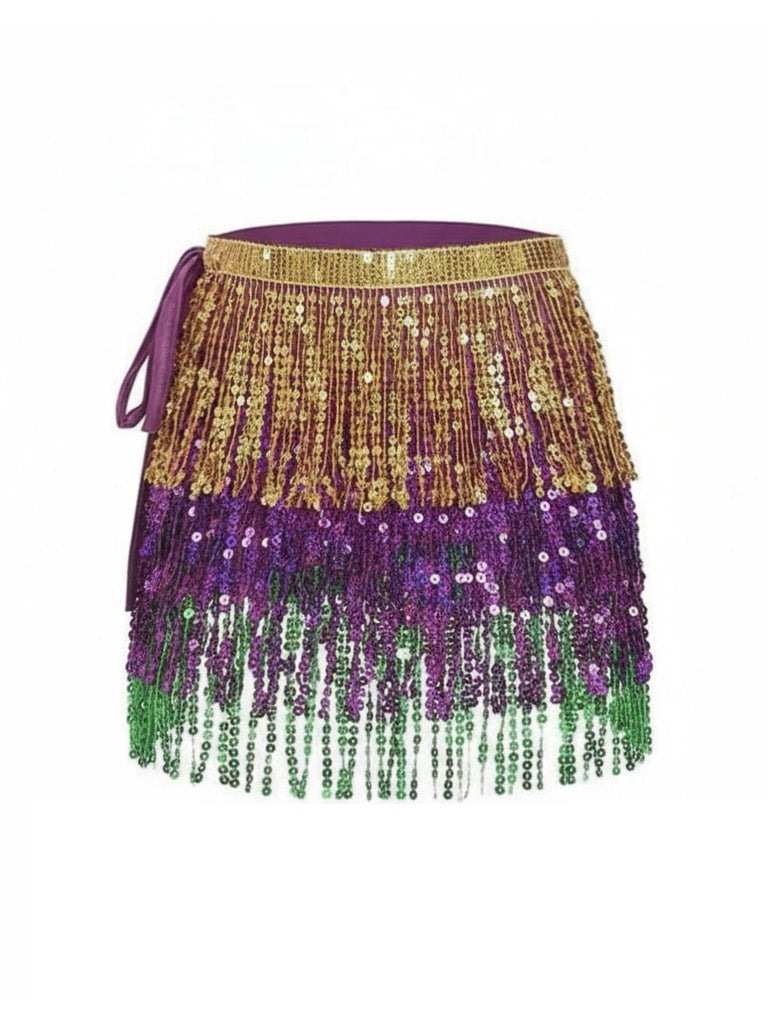 1980s Carnival Sequin Fringe Mini Skirt