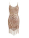 Champagne 1920s Spaghetti Strap Fringe Sequined Dress
