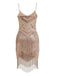 Champagne 1920s Spaghetti Strap Fringe Sequined Dress