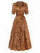 Brown 1930s Ditsy Floral Lapel Maxi Dress