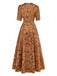 Brown 1930s Ditsy Floral Lapel Maxi Dress