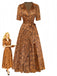 Brown 1930s Ditsy Floral Lapel Maxi Dress