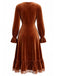 Brown 1940s Solid Corduroy Lace Ruffled Dress