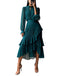 Green 1950s Solid Ruffled Hem Pleated Dress