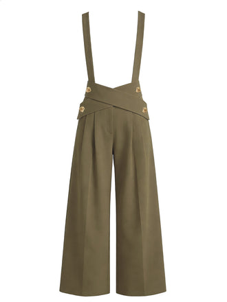 [Pre-Sale] Brown 1960s Solid Rose Button Suspender Pants