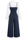 [Pre-Sale] Blue 1970s Fake 2PCS Stripe Tie-Up Jumpsuit