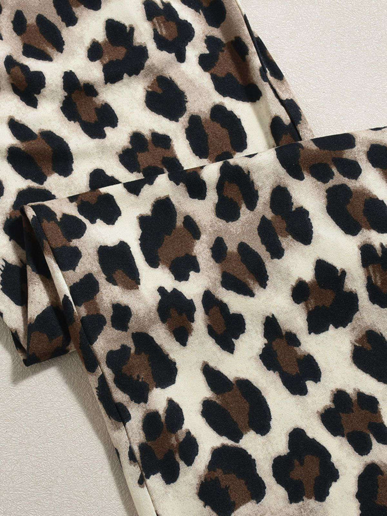 Brown 1980s Square Neck Leopard Jumpsuit