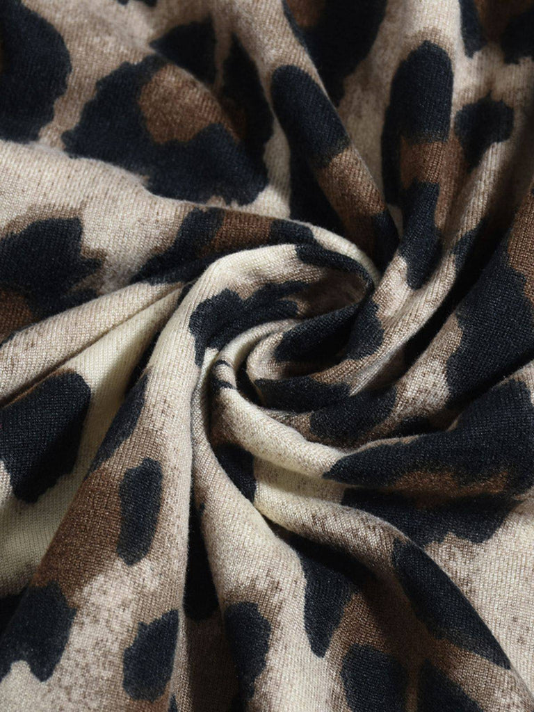 Brown 1980s Square Neck Leopard Jumpsuit