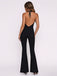Black 1980s Solid Halter Backless Flared Jumpsuit