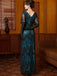 Blue Green 1920s Sequin Beads V-Neck Maxi Dress