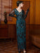 Blue Green 1920s Sequin Beads V-Neck Maxi Dress