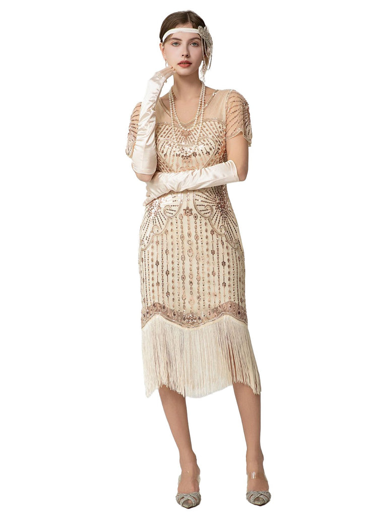 1920s Sequin Beads Fringed Charleston Dress