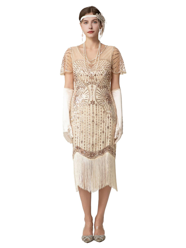 1920s Sequin Beads Fringed Charleston Dress