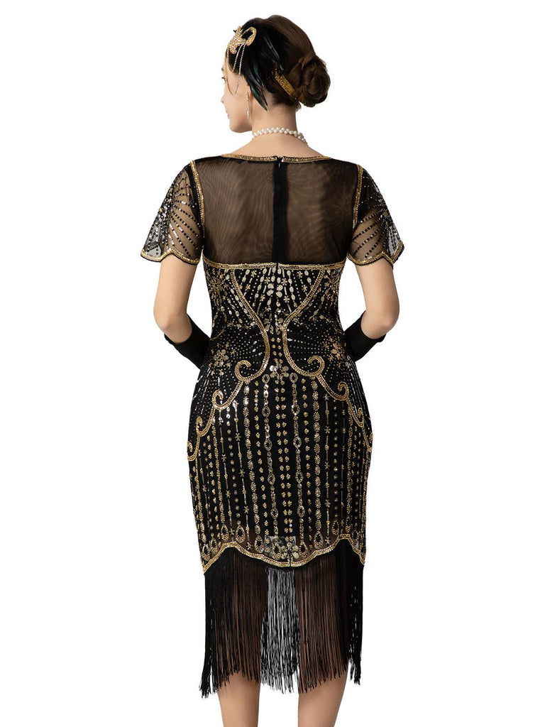 1920s Sequin Beads Fringed Charleston Dress