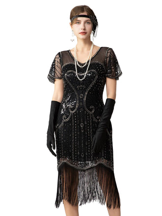 1920s Sequin Beads Fringed Charleston Dress
