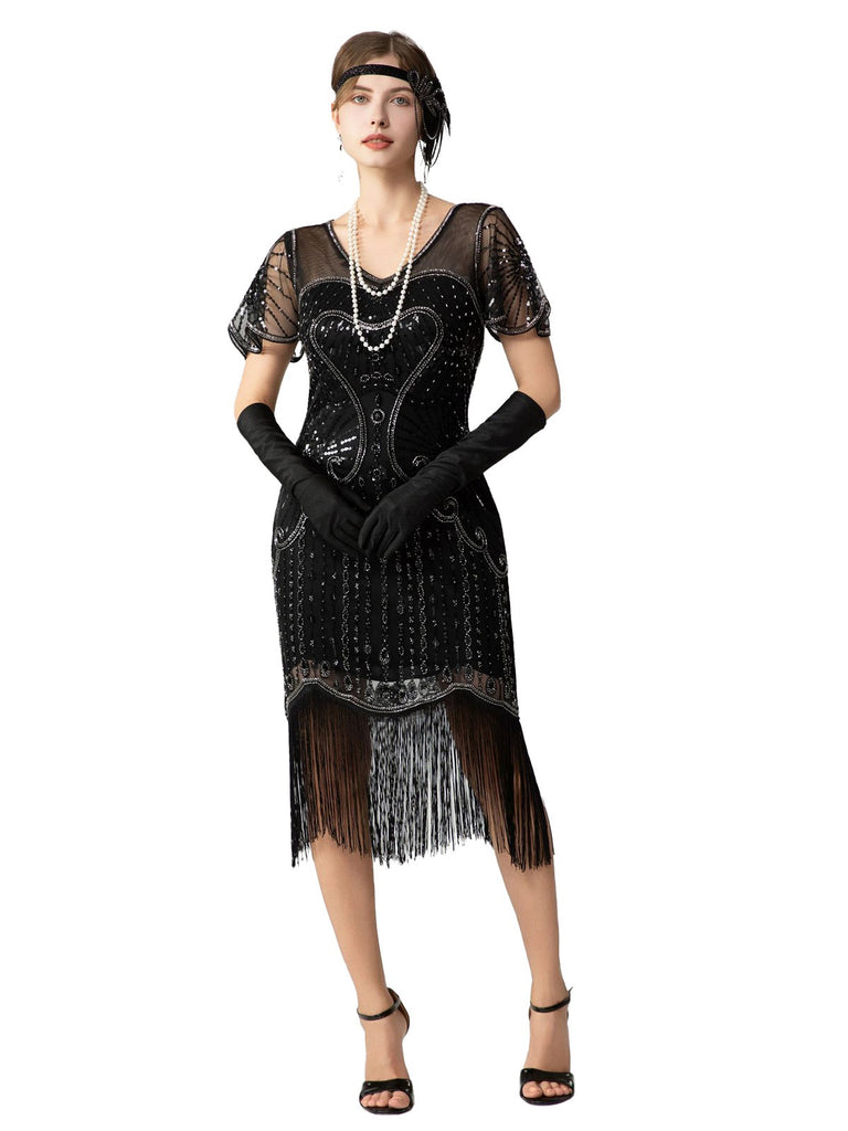 1920s Sequin Beads Fringed Charleston Dress