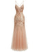 Beige 1920s Sequin Mesh Backless Mermaid Evening Dress