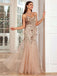 Beige 1920s Sequin Mesh Backless Mermaid Evening Dress