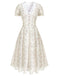 [Pre-Sale] 1940s Floral Lace V-Neck Short-Sleeve Midi Dress