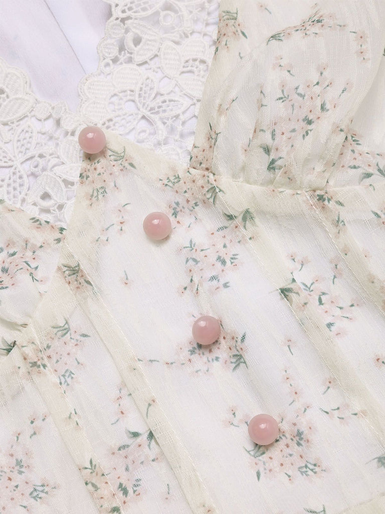 [Pre-Sale] 1940s Floral Lace V-Neck Short-Sleeve Midi Dress