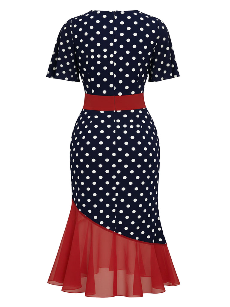[Pre-Sale] [Plus Size] 1930s V-Neck Polka Dot Mesh Mermaid Dress
