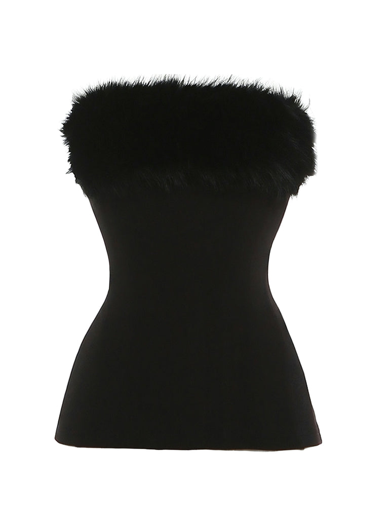 1980s Strapless Plush Fitted Top With Long Gloves