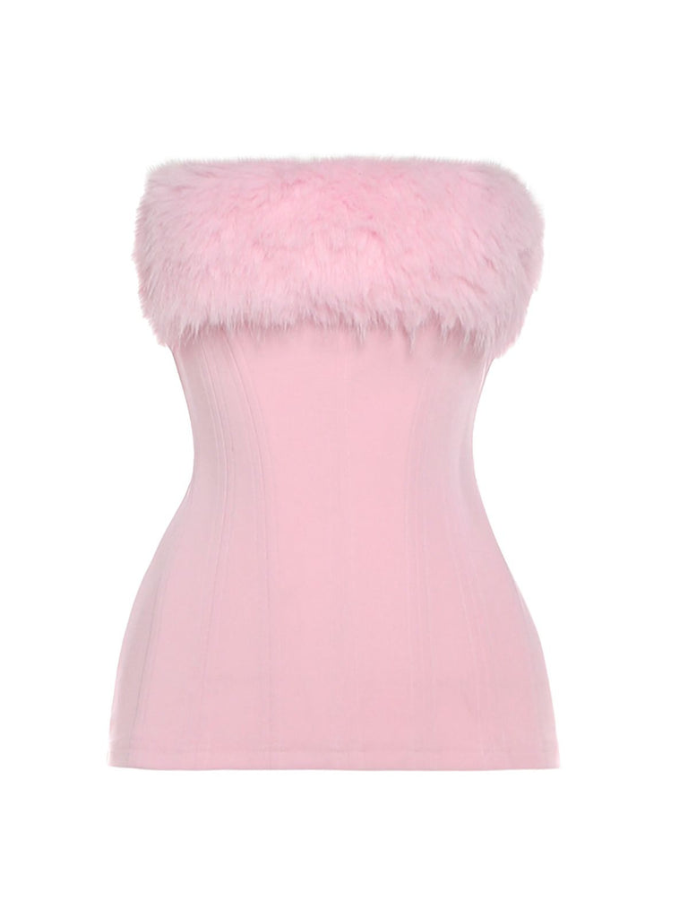 1980s Strapless Plush Fitted Solid Top