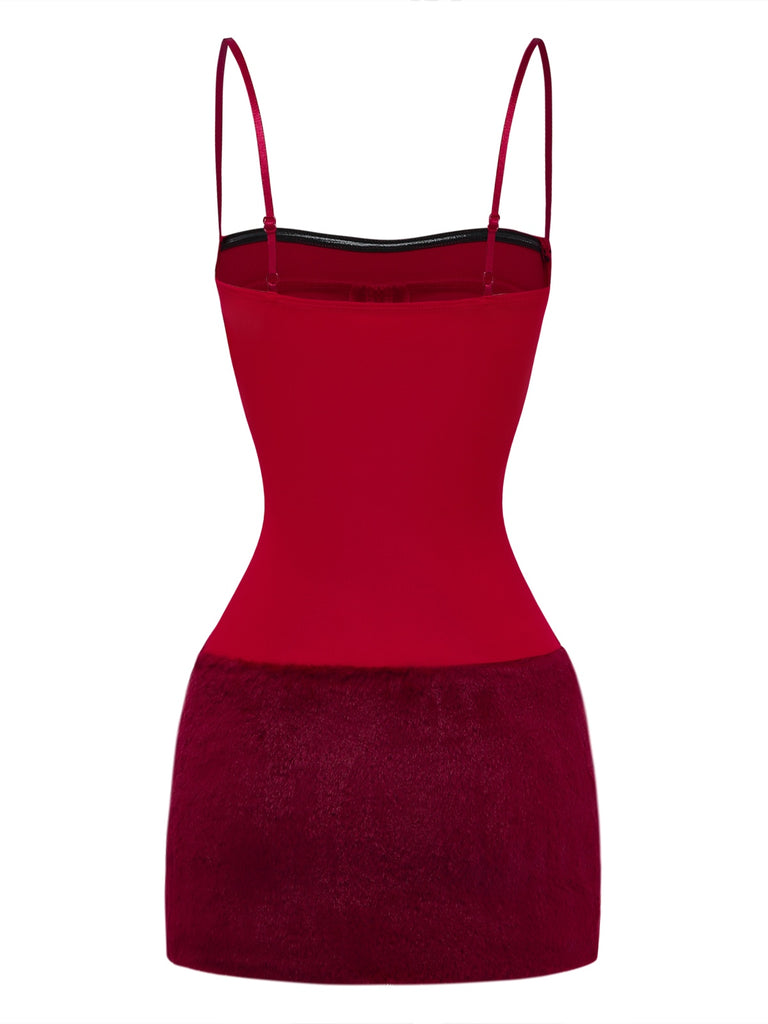 Deep Red 1980s Faux Fur Dress 1