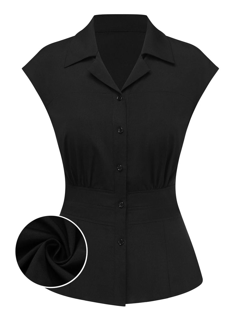 [Pre-Sale] 2PCS 1950s Black Solid Blouse & Denim Belt Dress