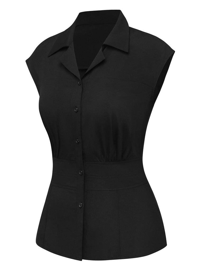 [Pre-Sale] 2PCS 1950s Black Solid Blouse & Denim Belt Dress