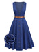 Blue 1950s Denim Belt Midi Dress