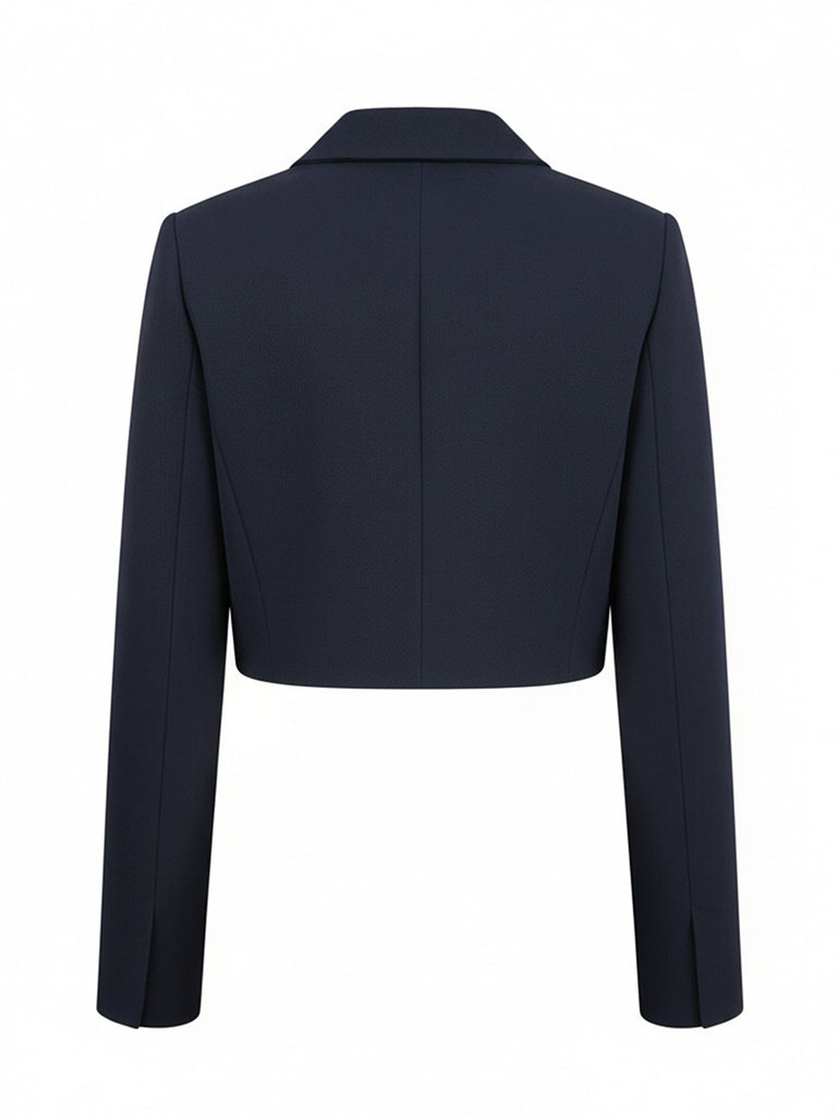 [Pre-Sale] Dark Blue 1950s Solid Cropped Blazer Jacket