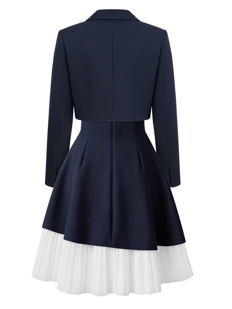 [Pre-Sale] 2PCS Dark Blue 1950s Cropped Jacket & Lace Pinafore Dress